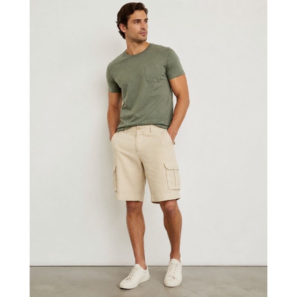 Express Relaxed Cargo Shorts Linen Blend Herringbone Beige Men's Size 33